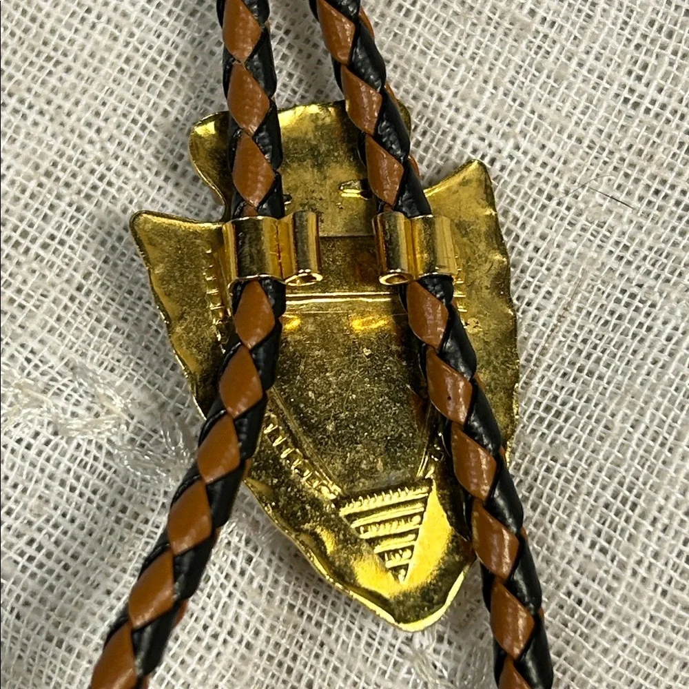 Vintage Bolo tie western leather and ornate medallion with bullet ends